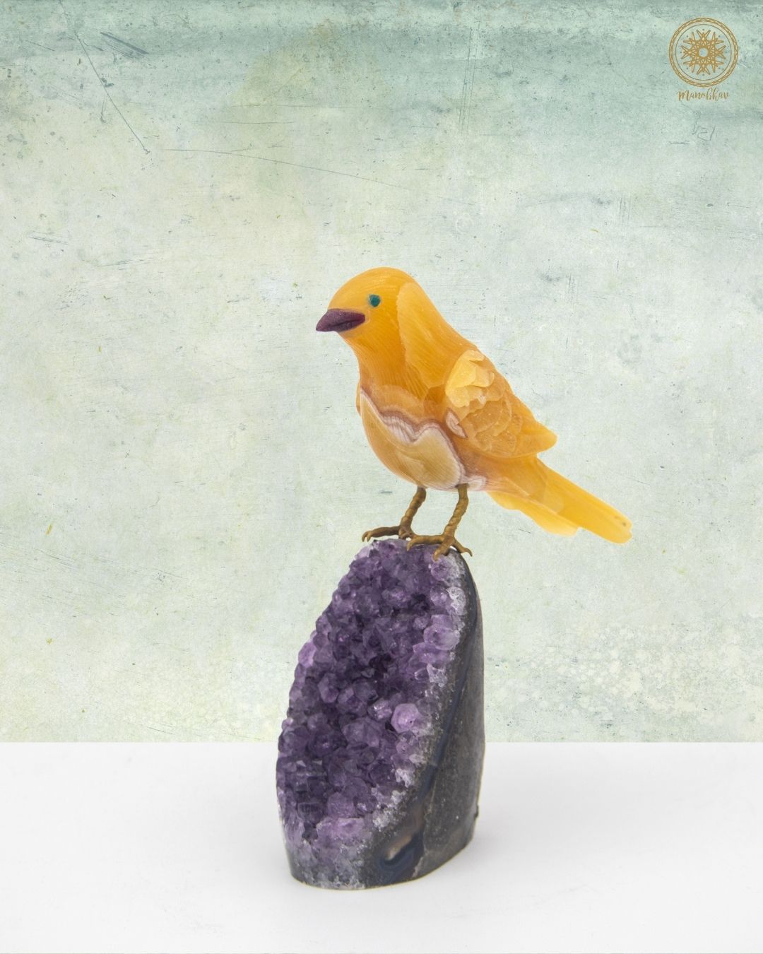 Unique Yellow Quartz Bird Statue | Hand-Carved Gemstone Art for Home Decor