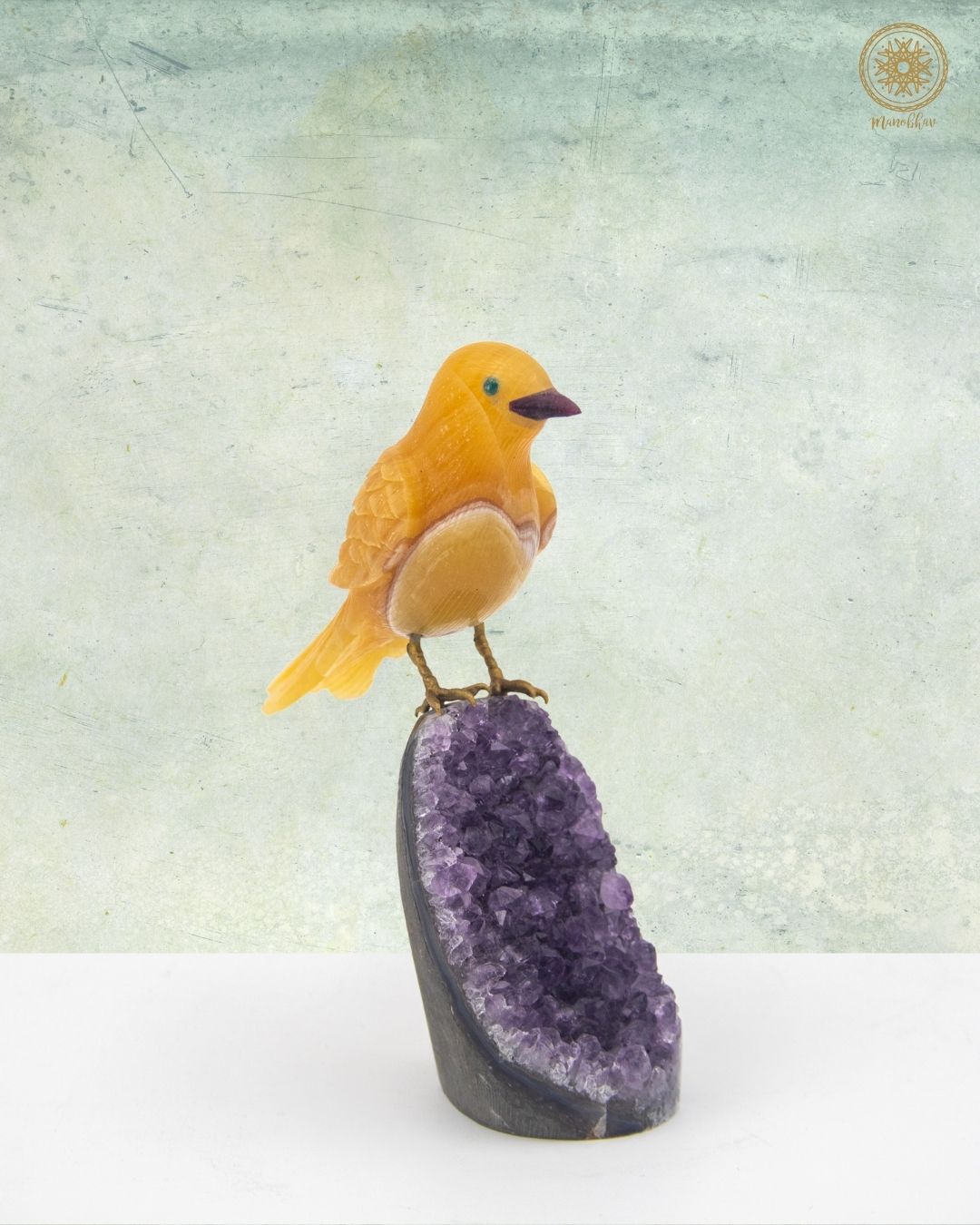 Unique Yellow Quartz Bird Statue | Hand-Carved Gemstone Art for Home Decor