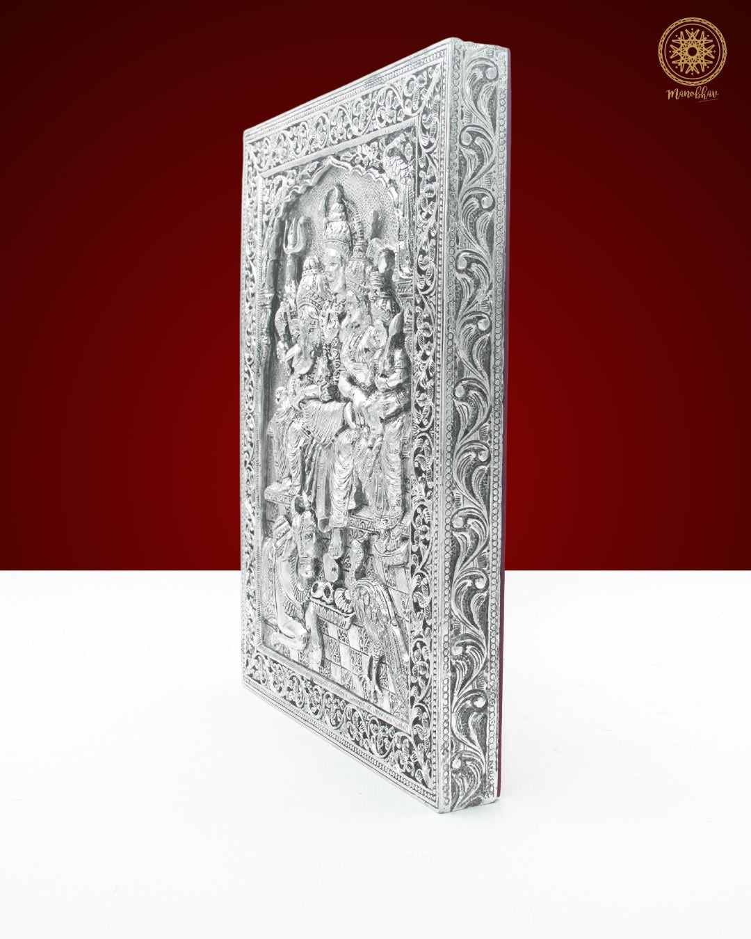 Hand Carved Silver Plated Shiv Parivar Wall Hanging Frame for Home and Office