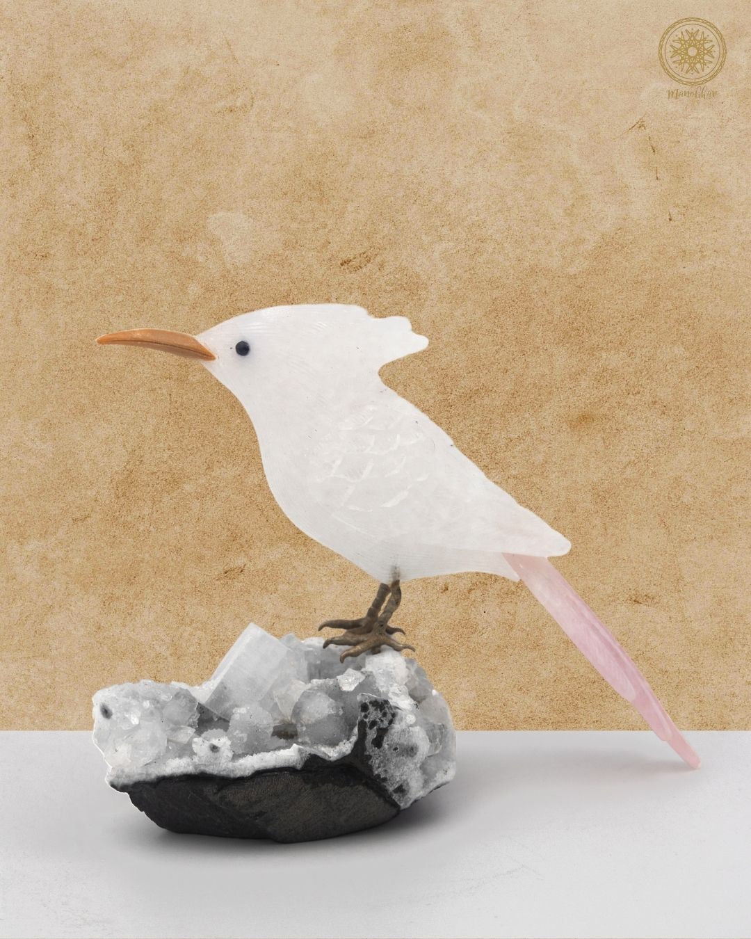 Hand-Carved White Quartz Bird Figurine | Luxury Home Decor Piece