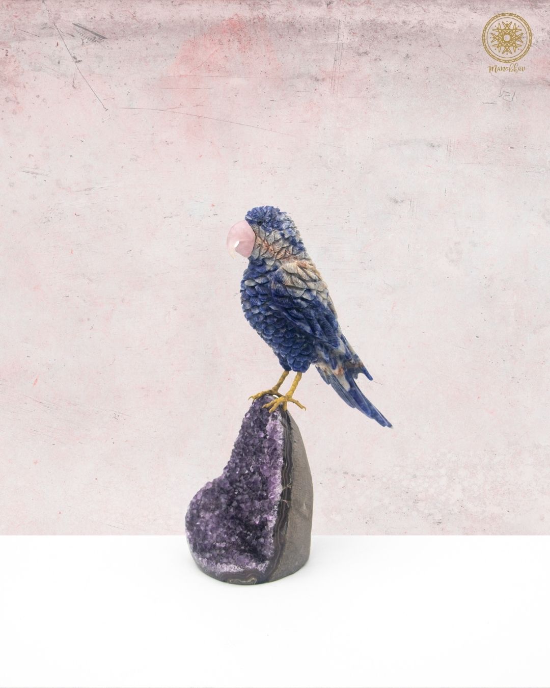 Natural Sodalite Parrot Figurine | Crystal Bird Showpiece for Home Decor