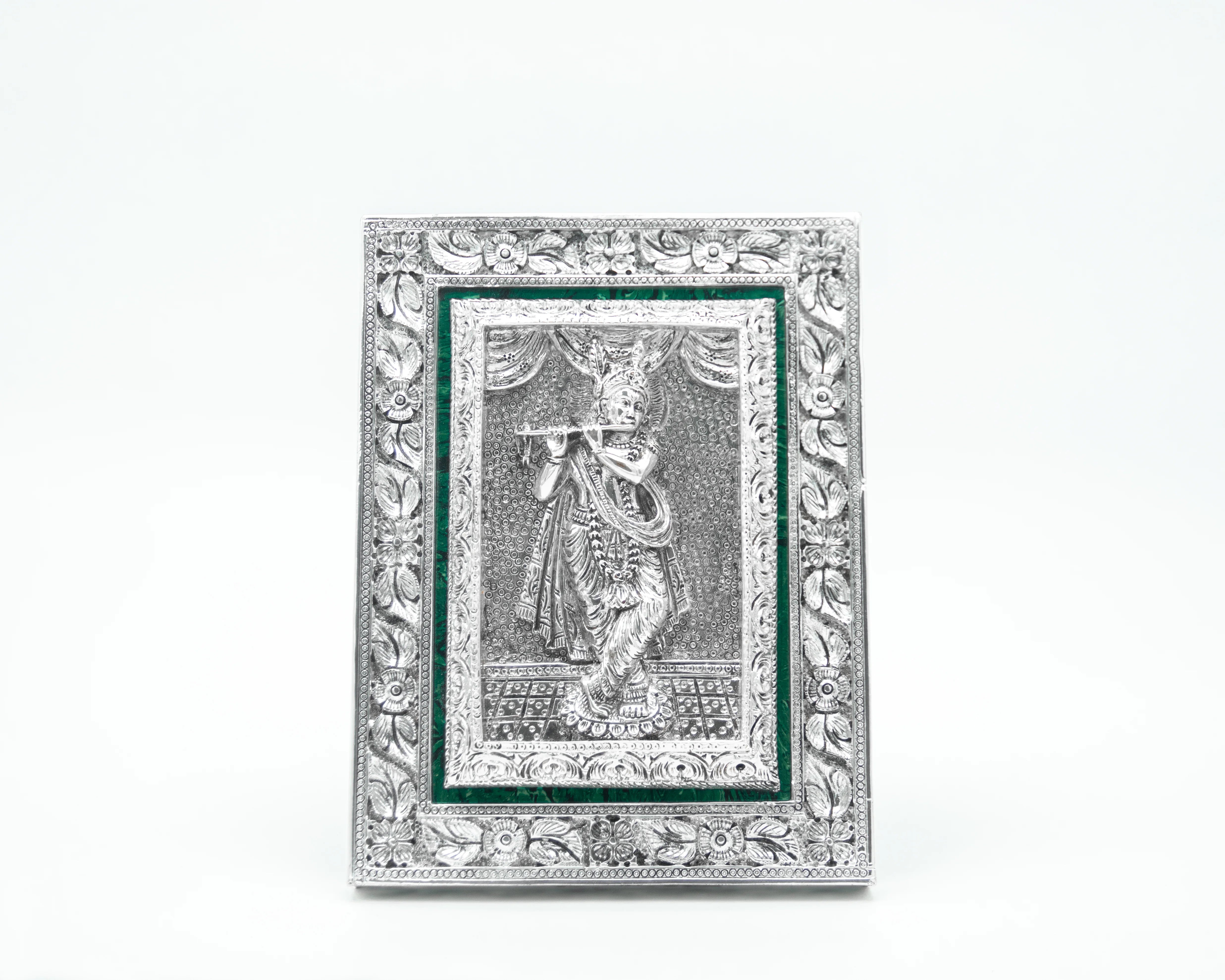Hand-carved-Krishna-Frame-Silver-Plated-Tabletop