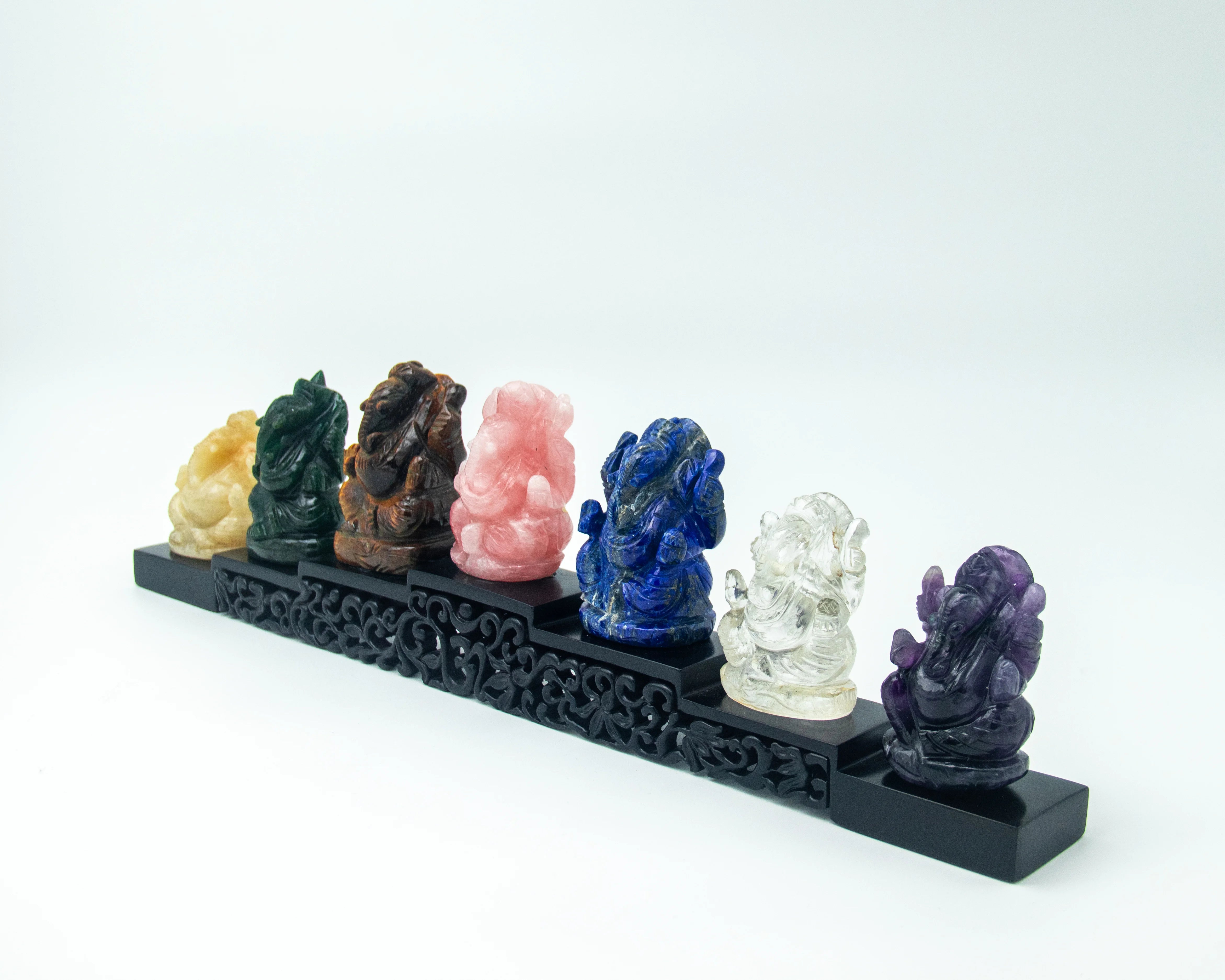 Handcarved Gemstone Ganesha Set | Gemstone Idol