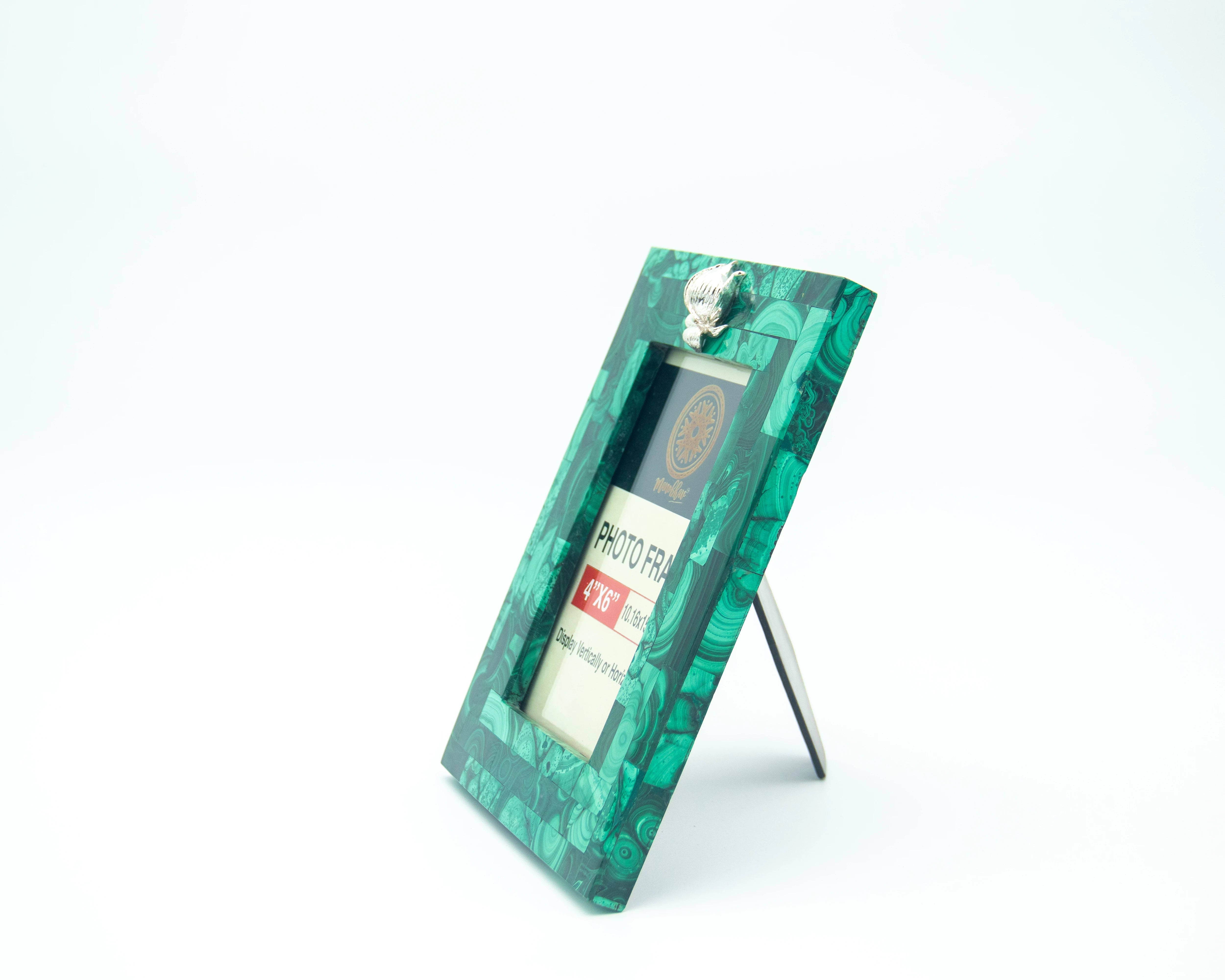 Natural Malachite Photo Frame | Embellished with Silver Lotus