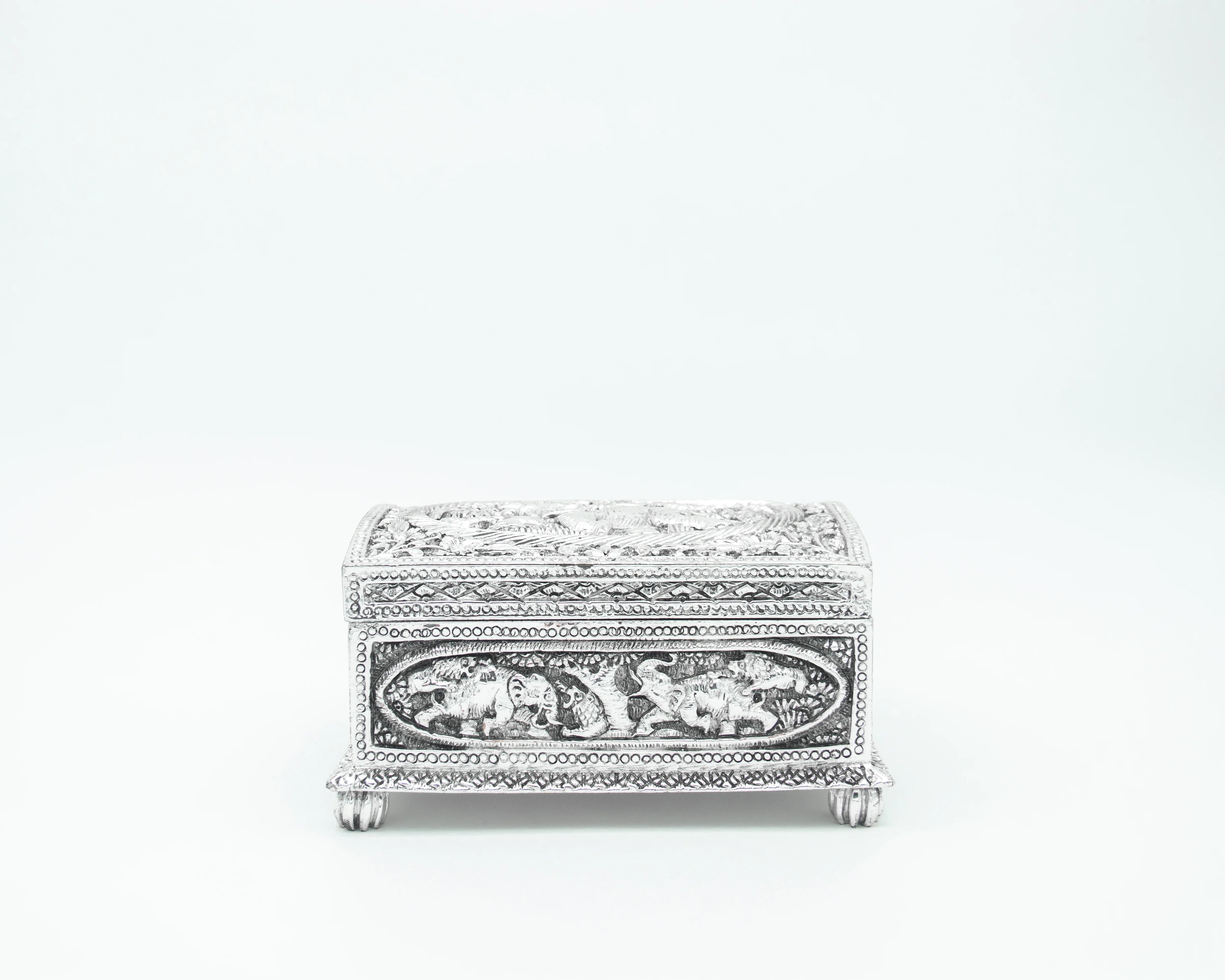 Luxurious Silver Plated Jewelry Box | Hand Carved Resin Box
